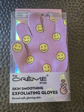The Crème Shop Pink & Purple Smiley Exfoliating Gloves 2pk